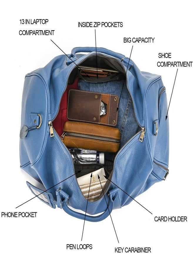 SAIION Genuine Leather Travel Duffel Bags for Men and Women Leather Overnight Weekend Bags Sports Gym Duffle, 9423 Blue - Image 3